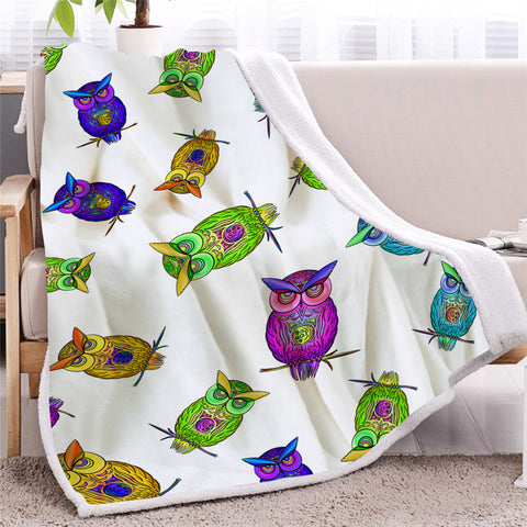 Image of Rainbow Owl Themed Sherpa Fleece Blanket