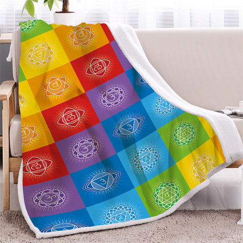 Image of Chakra Pattern Sherpa Fleece Blanket