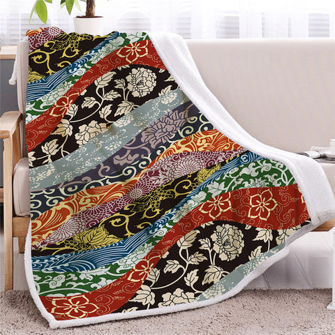 Image of Vintage Flowers Pattern Sherpa Fleece Blanket