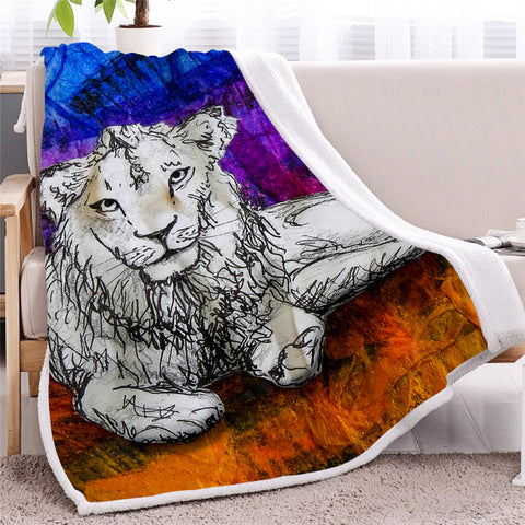 Image of Hippie Lion Themed Sherpa Fleece Blanket