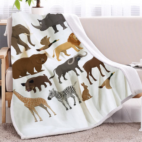 Image of African Fauna White Sherpa Fleece Blanket