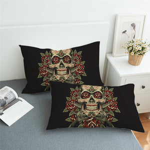 Skull On Roses Pillowcase