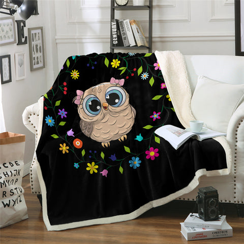 Image of Cute Owl Sherpa Fleece Blanket - Beddingify