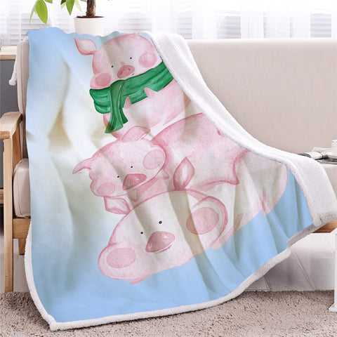 Image of Pig Family Sherpa Fleece Blanket