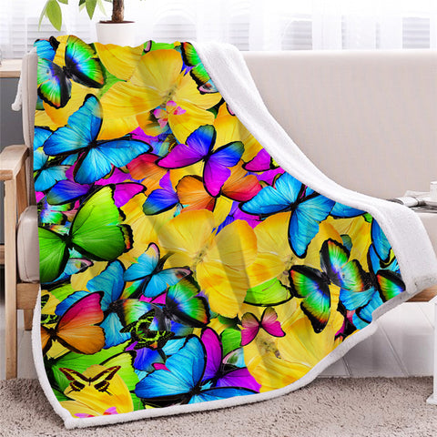 Image of Colorful Butterflies Motif Sherpa Fleece Blanket