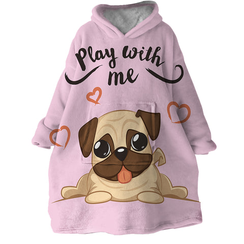 Image of Play With Me Pug SWLF0291 Hoodie Wearable Blanket