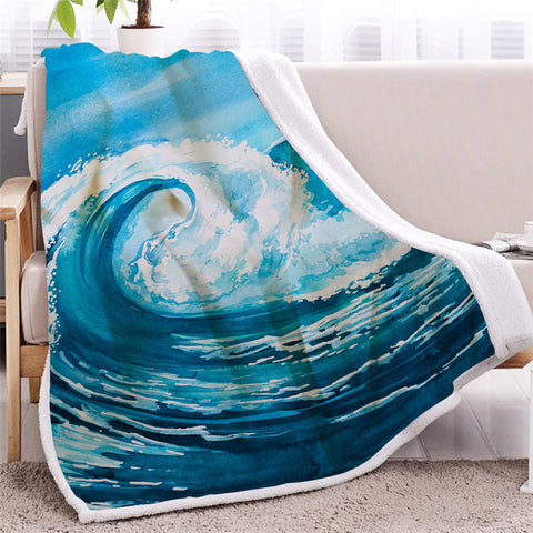 Image of Wave Themed Sherpa Fleece Blanket - Beddingify