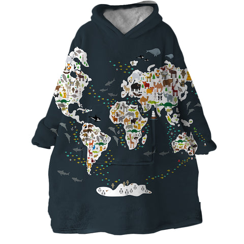 Image of Animal World Map SWLF0530 Hoodie Wearable Blanket