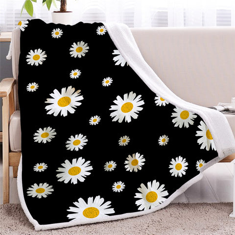 Image of Daisy Patterns Black Sherpa Fleece Blanket