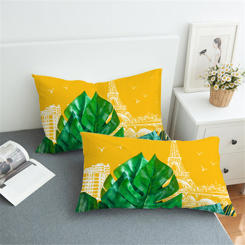 Image of 3D Leaves City Themed Pillowcase