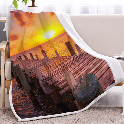 Image of Pier Sunrise Sherpa Fleece Blanket