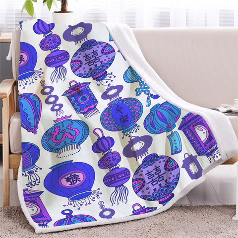 Image of Purple Chinese Festival Lamps Themed Sherpa Fleece Blanket