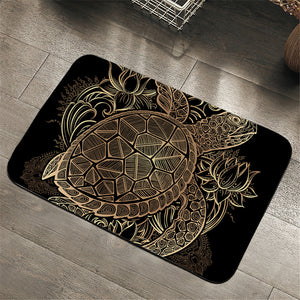 Golden Lined Turtle Black Door Mat