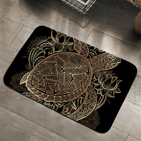 Image of Golden Lined Turtle Black Door Mat