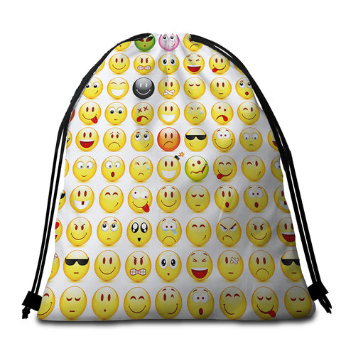 Image of Emoji Pattern Round Beach Towel Set - Beddingify