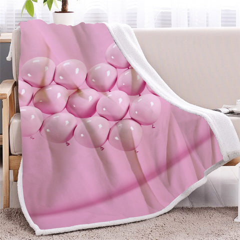 Image of Pink Balloon Themed Sherpa Fleece Blanket