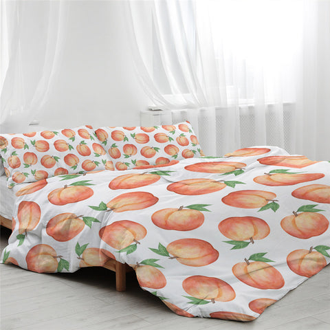 Image of Cartooned Peach Patterns White Bedding Set - Beddingify