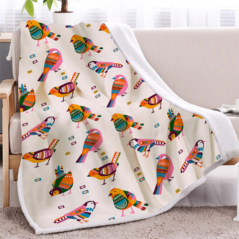 Image of Kid Birds Themed Sherpa Fleece Blanket