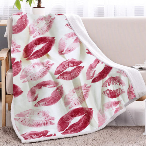 Image of Pink Lips Themed Sherpa Fleece Blanket