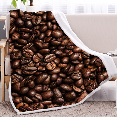 Image of Brown Coffee Themed Sherpa Fleece Blanket