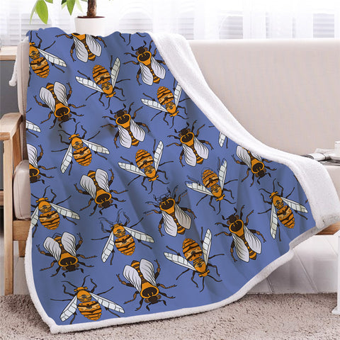 Image of Blue Bee Themed Sherpa Fleece Blanket