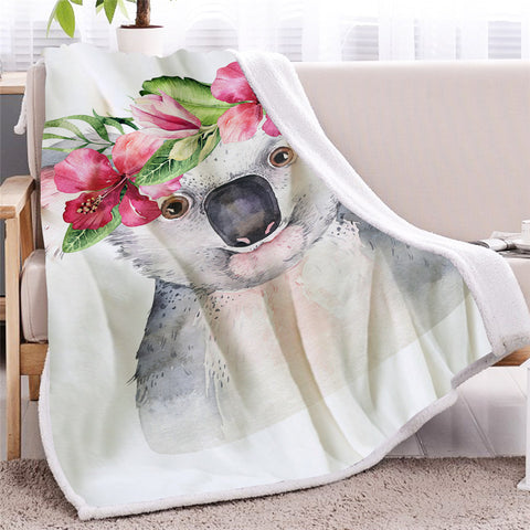 Image of Flower Koala Sherpa Fleece Blanket