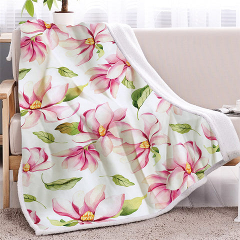 Image of Flower Patterns White Sherpa Fleece Blanket