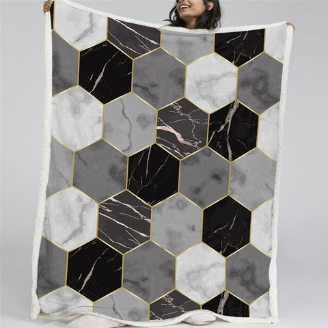 Image of Geometric Marble Sherpa Fleece Blanket - Beddingify
