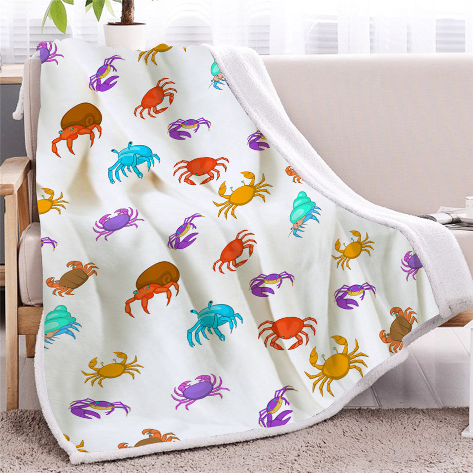 Colorful Crabs Themed Sherpa Fleece Blanket