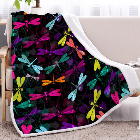 Image of Colorful Dragonflies Sherpa Fleece Blanket - Beddingify