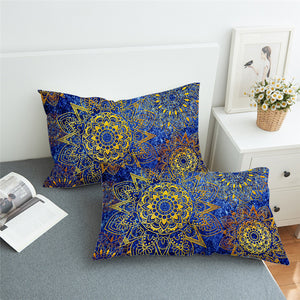 Stylized Suns Blue Pillowcase