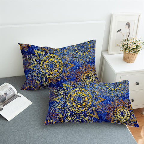 Image of Stylized Suns Blue Pillowcase