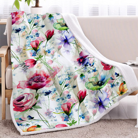 Image of Colorful Floral Pattern Sherpa Fleece Blanket