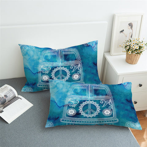 Image of Peace Bus Aqua Pillowcase