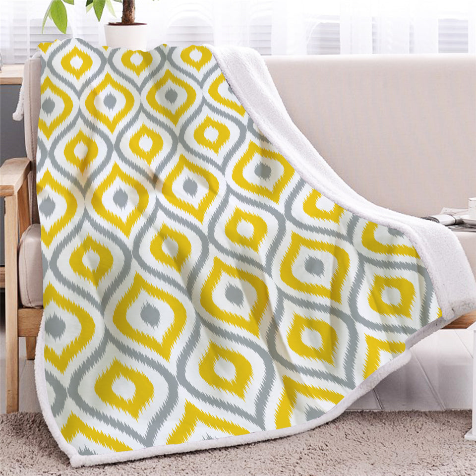 Yellow Geometric Sherpa Fleece Blanket - Beddingify