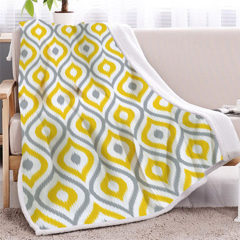 Image of Yellow Geometric Sherpa Fleece Blanket - Beddingify