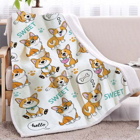 Image of Sweet Corgi Themed Sherpa Fleece Blanket