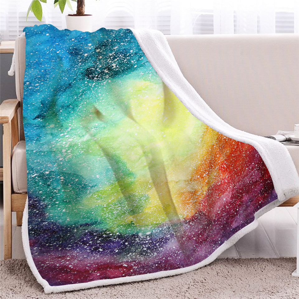 Galaxy Colorful Themed Sherpa Fleece Blanket