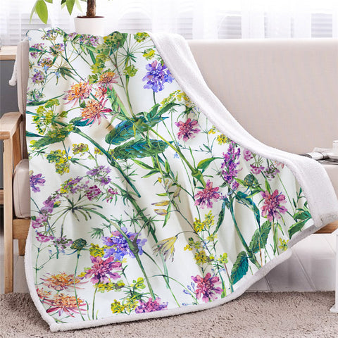 Image of Colorful Floral Motif Sherpa Fleece Blanket