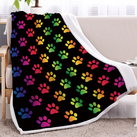 Image of Rainbow Dog Footprints Sherpa Fleece Blanket - Beddingify