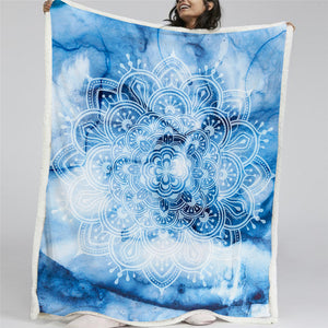 Blue Mandala Sherpa Fleece Blanket - Beddingify