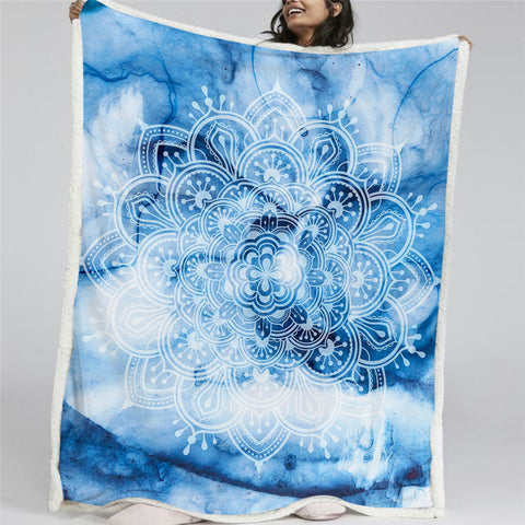 Image of Blue Mandala Sherpa Fleece Blanket - Beddingify