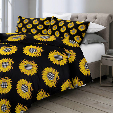 Image of Sunflower Patterns Black Bedding Set - Beddingify