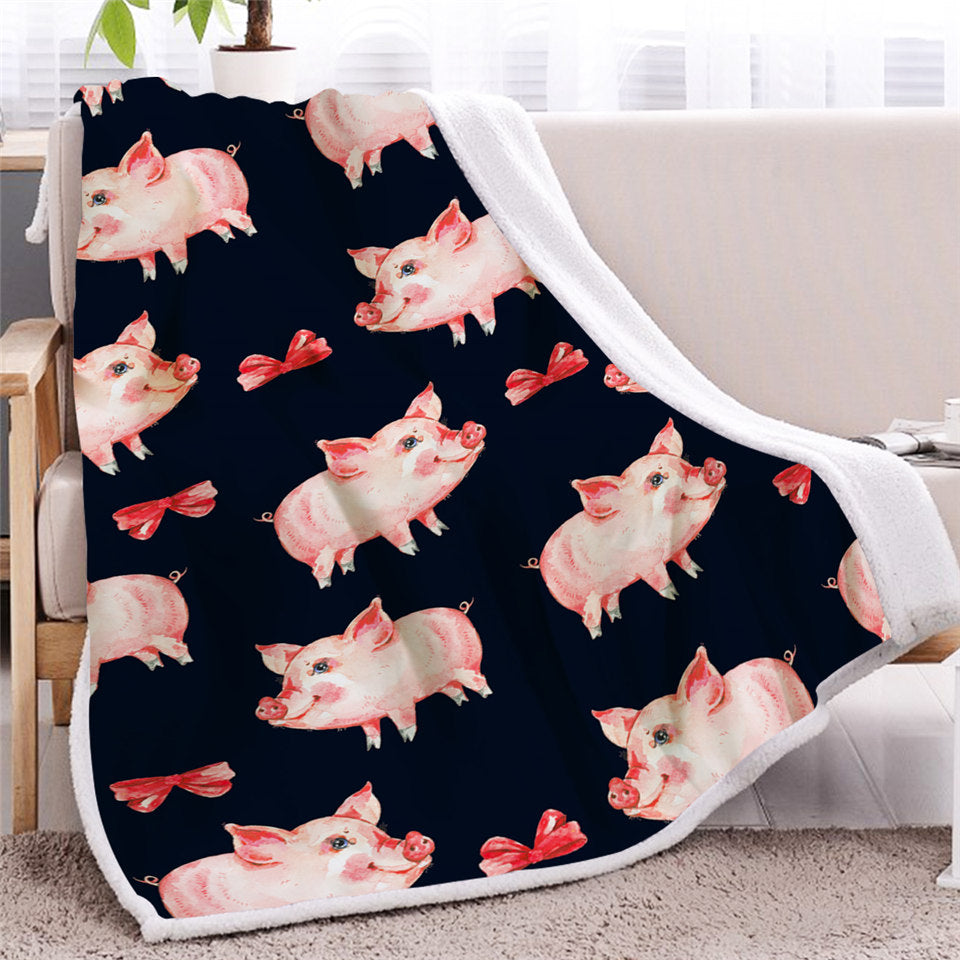 Cute Pig Themed Sherpa Fleece Blanket