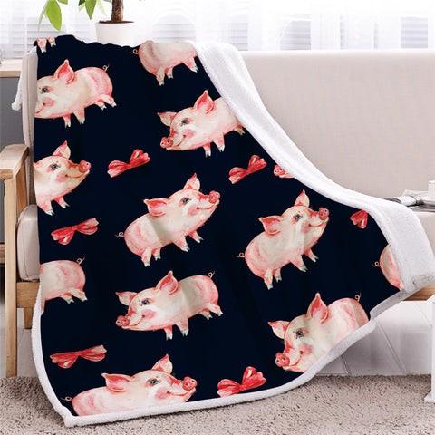 Image of Cute Pig Themed Sherpa Fleece Blanket