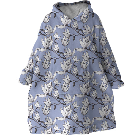 Image of White Flowers SWLF2254 Hoodie Wearable Blanket