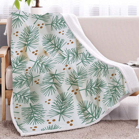 Image of Conifer Patterns White Sherpa Fleece Blanket