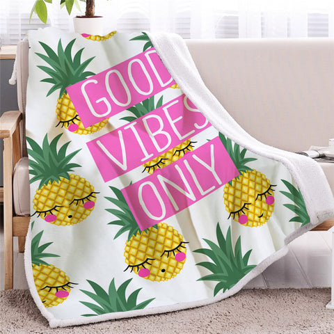 Image of Tropical Vibes Pineapple Themed Sherpa Fleece Blanket