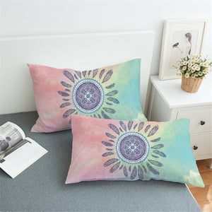 Feathery Mandala Wheel Pillowcase