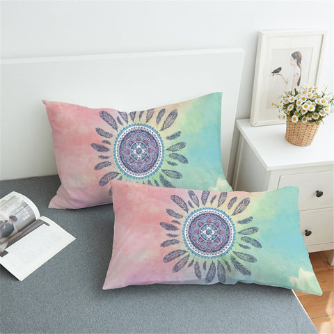 Image of Feathery Mandala Wheel Pillowcase